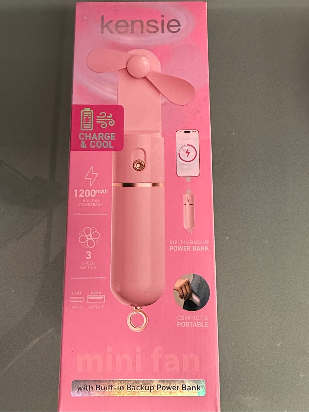 Kensie Pink or white Portable Mini Fan with Power Bank. 🆕